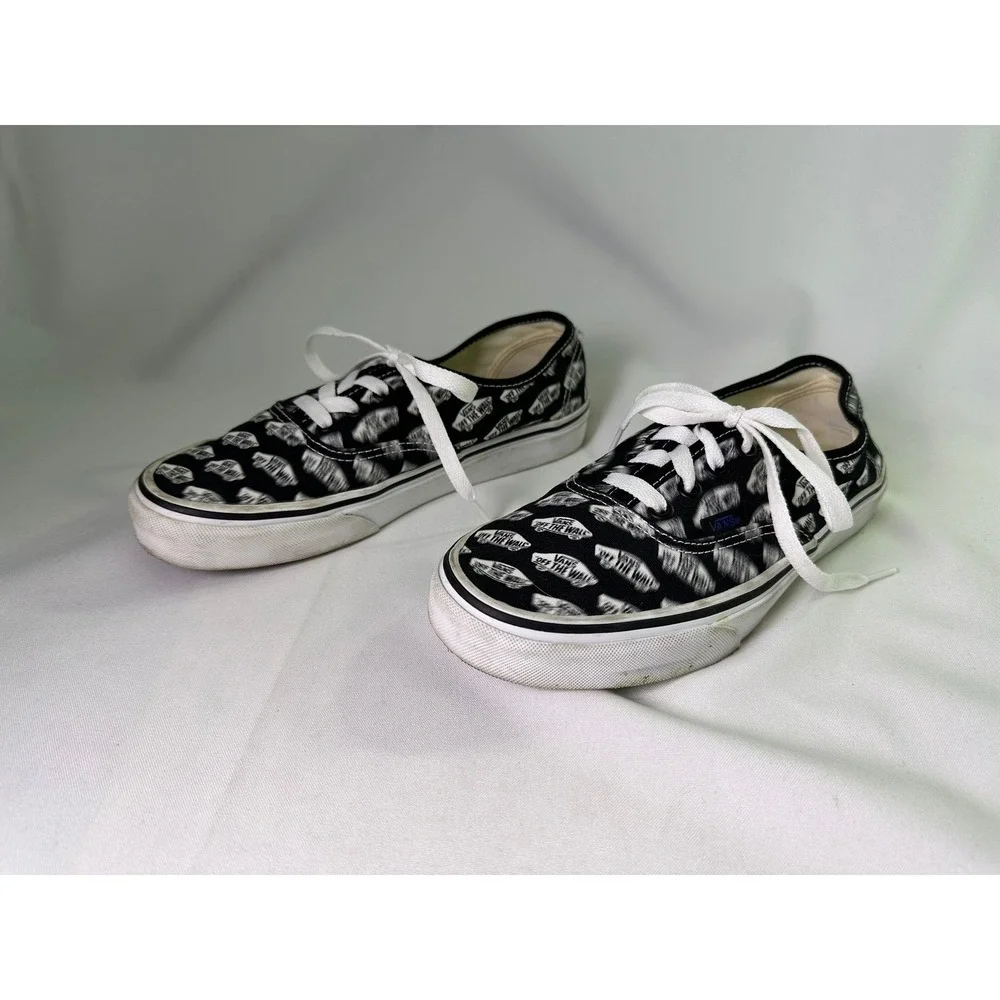 Vans Authentic Blurred Logo Black White Low Top Skate Shoes Mens 6 Womens 7.5‎